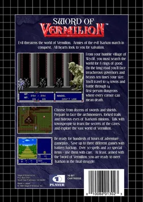 Sword of Vermilion (USA, Europe) box cover back